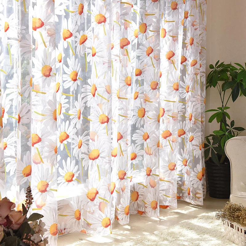 Voile Gardine mit Gänseblümchen-Muster