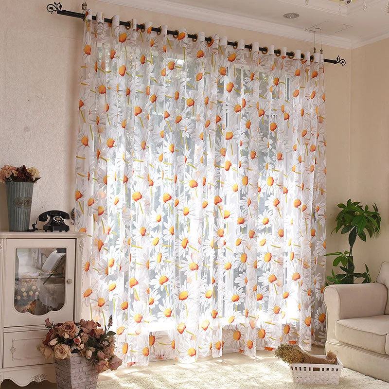 Voile Gardine mit Gänseblümchen-Muster