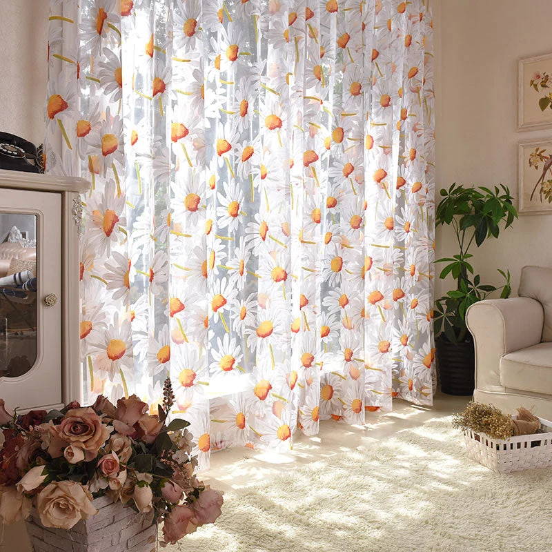 Voile Gardine mit Gänseblümchen-Muster