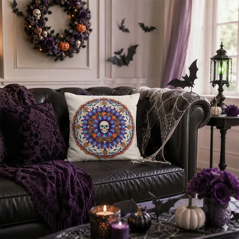 Halloween Gothic Totenkopf Mandala Kissenbezug