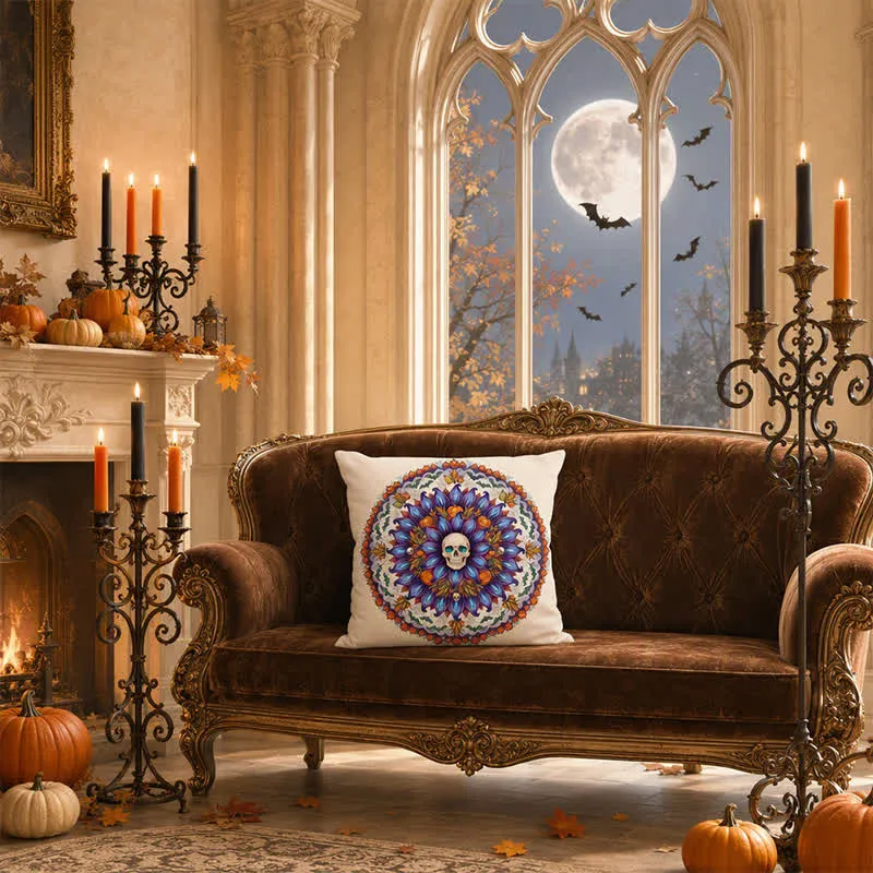 Halloween Gothic Totenkopf Mandala Kissenbezug