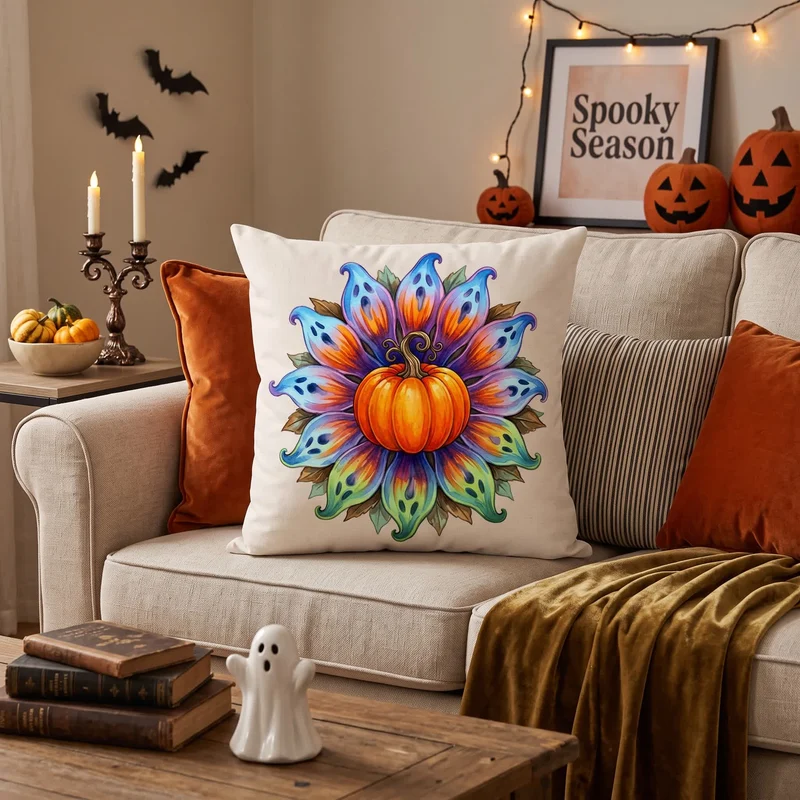 Halloween-Kürbis-Blumen-Kissenbezug