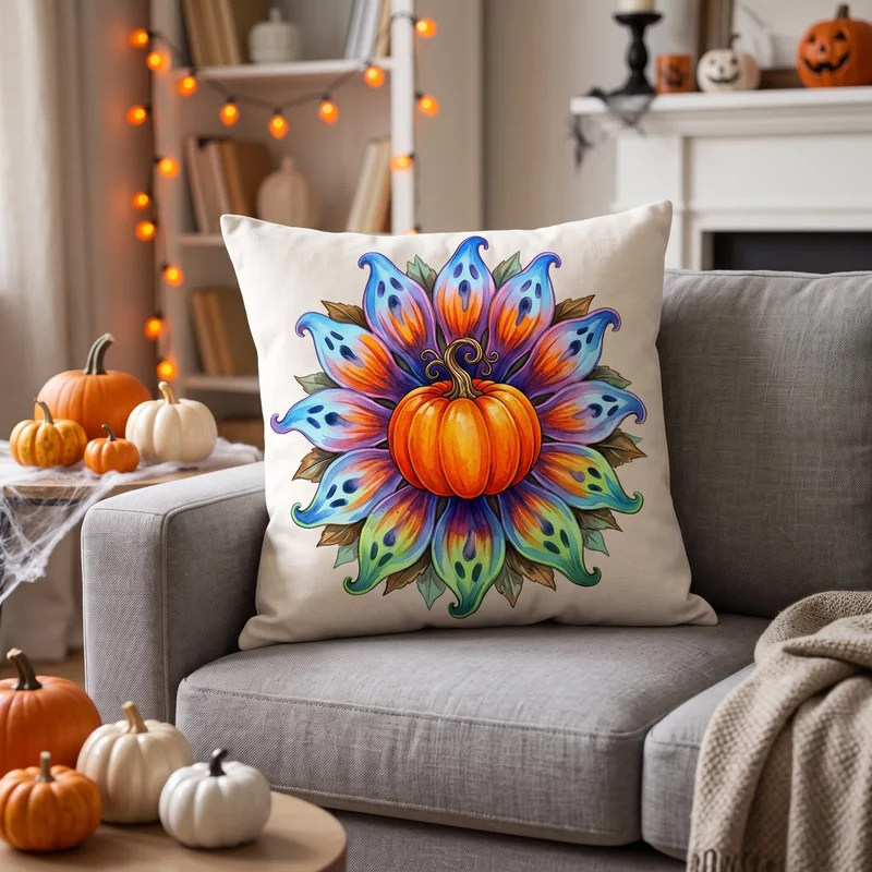 Halloween-Kürbis-Blumen-Kissenbezug