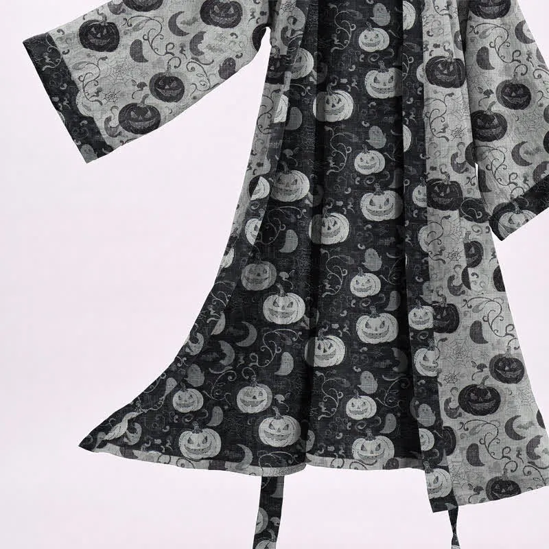 Halloween Kürbis Mond Baumwollkimono-Bademantel