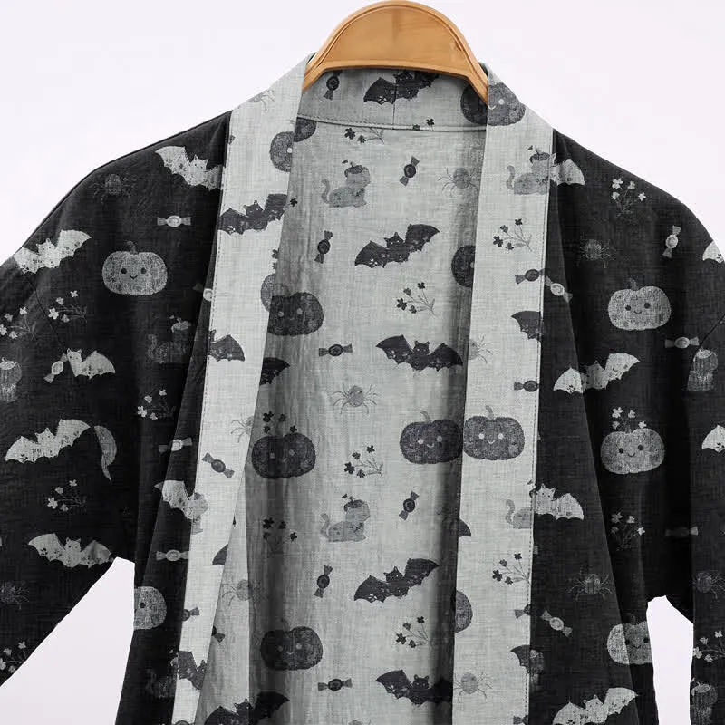 Halloween Kürbis Fledermaus Baumwollkimono-Bademantel