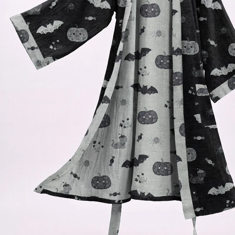 Halloween Kürbis Fledermaus Baumwollkimono-Bademantel