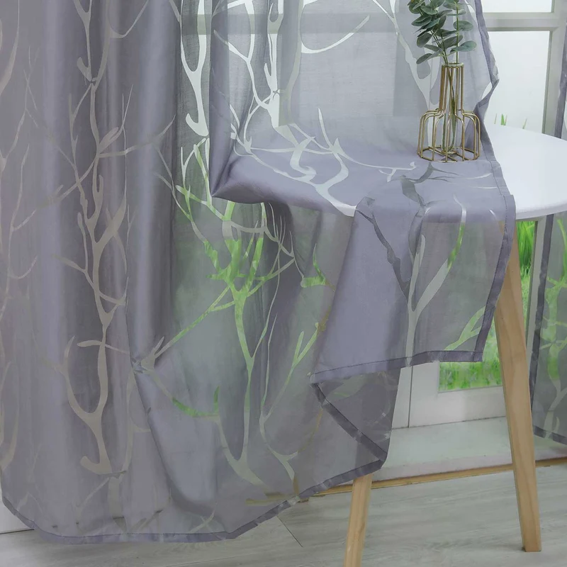 Gardine mit Zweigmuster lichtdurchlässig Gartenstil 1 Stück