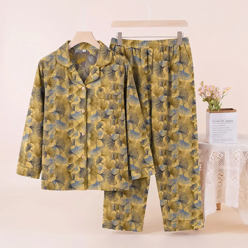 Pyjama-Set mit Ginkgoblatt-Kragen