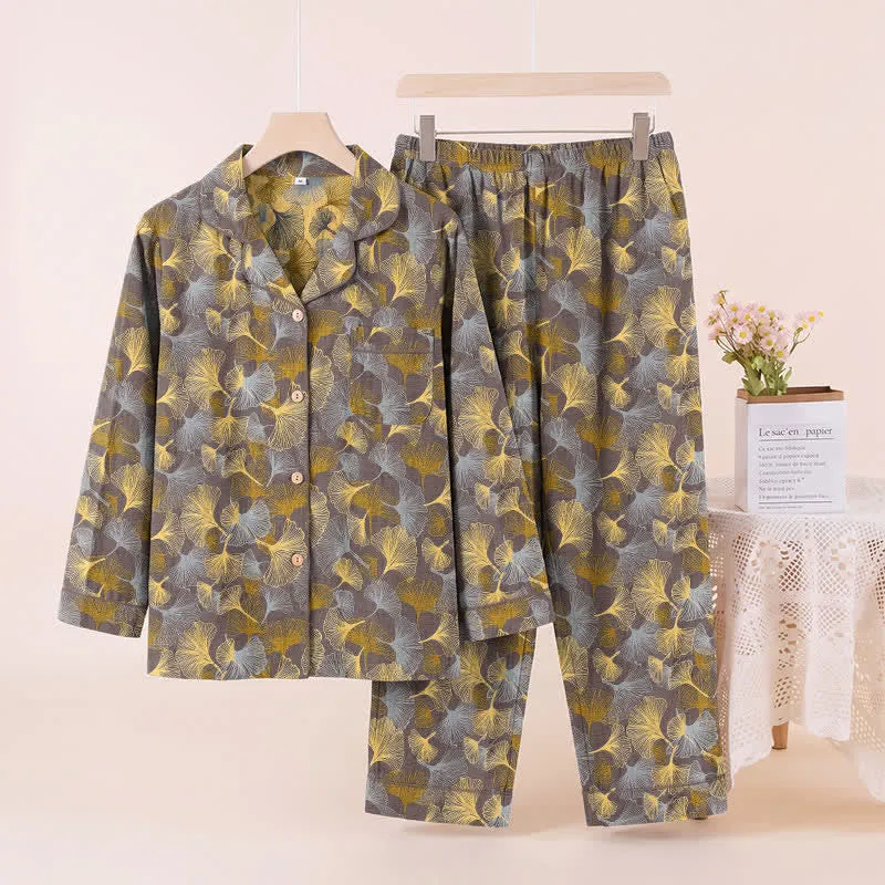 Pyjama-Set mit Ginkgoblatt-Kragen