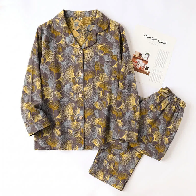 Pyjama-Set mit Ginkgoblatt-Kragen