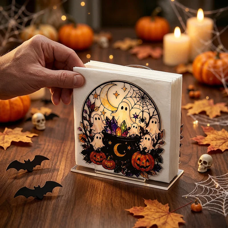 Niedlicher Halloween-Serviettenhalter aus Acryl in Geisterform