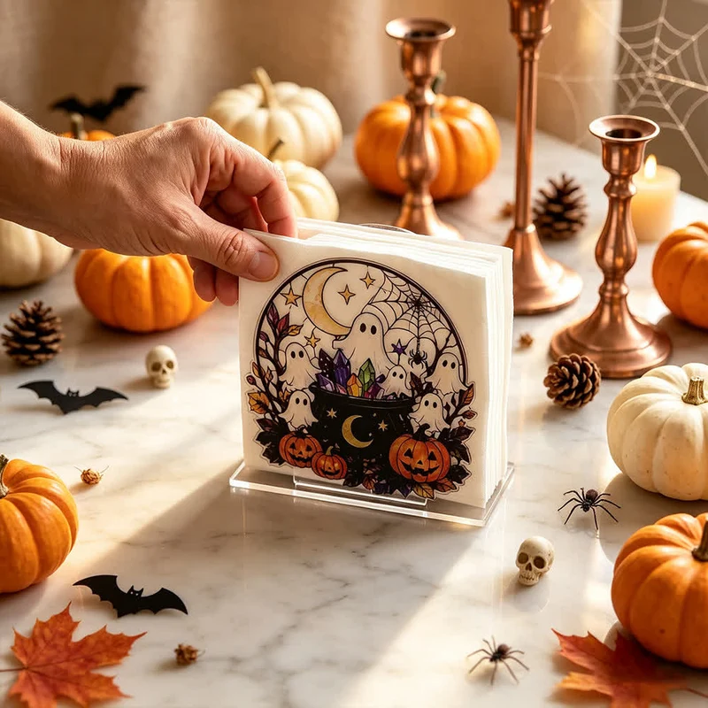 Niedlicher Halloween-Serviettenhalter aus Acryl in Geisterform