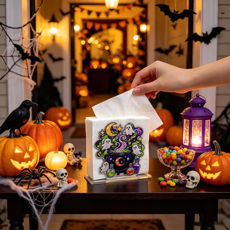 Niedlicher Halloween-Serviettenhalter aus Acryl in Geisterform