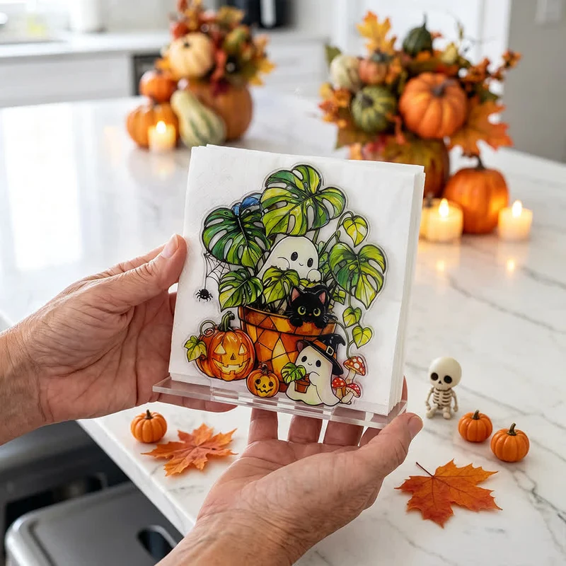 Niedlicher Halloween-Serviettenhalter aus Acryl in Geisterform