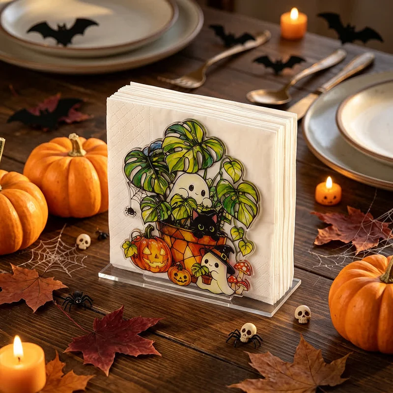 Niedlicher Halloween-Serviettenhalter aus Acryl in Geisterform