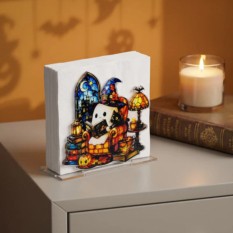 Niedlicher Halloween-Serviettenhalter aus Acryl in Geisterform