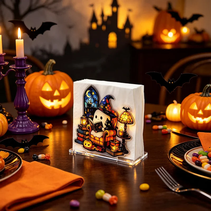 Niedlicher Halloween-Serviettenhalter aus Acryl in Geisterform