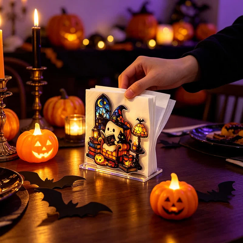 Niedlicher Halloween-Serviettenhalter aus Acryl in Geisterform