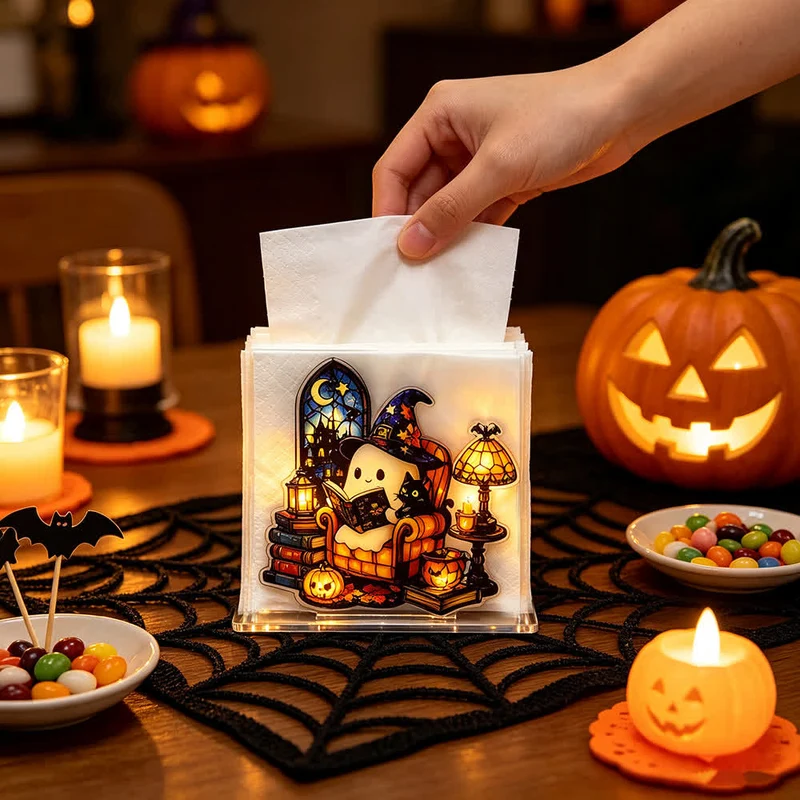 Niedlicher Halloween-Serviettenhalter aus Acryl in Geisterform
