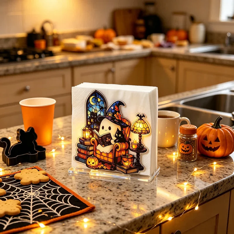 Niedlicher Halloween-Serviettenhalter aus Acryl in Geisterform