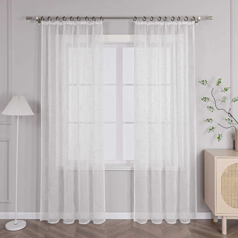 Gardine mit Kräuselband Voile Gardine mit Kreismuster Bestickt 1 Stück