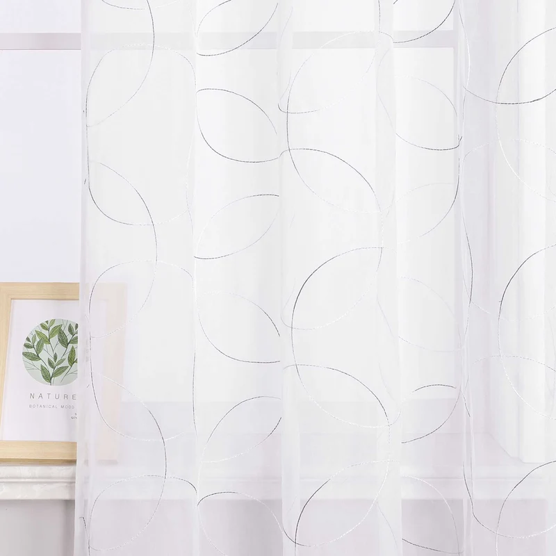 Gardine mit Kräuselband Voile Gardine mit Kreismuster Bestickt 1 Stück