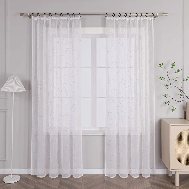 Gardine mit Kräuselband Voile Gardine mit Kreismuster Bestickt 1 Stück