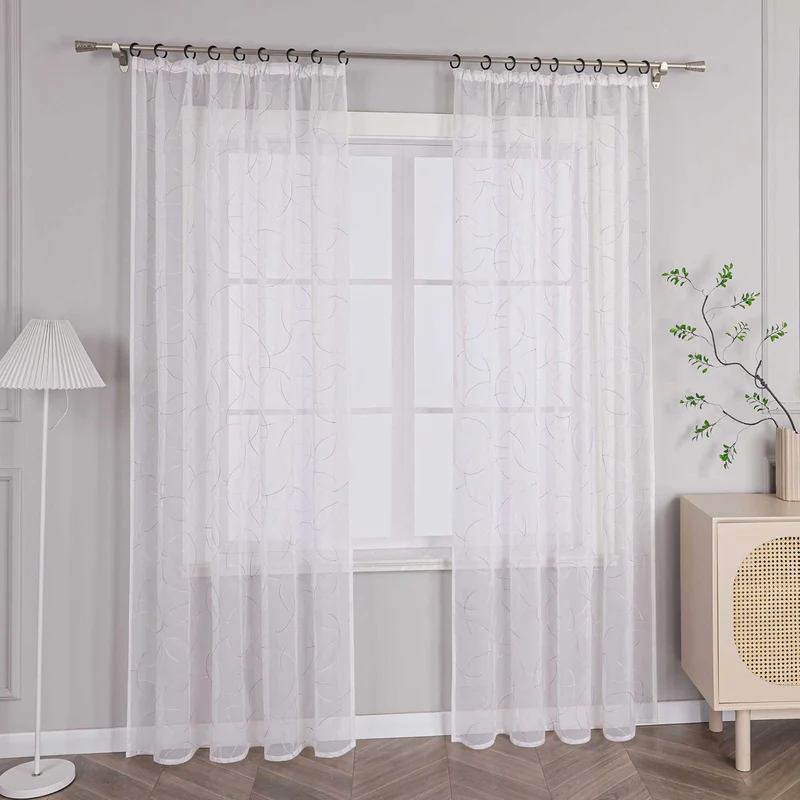 Gardine mit Kräuselband Voile Gardine mit Kreismuster Bestickt 1 Stück