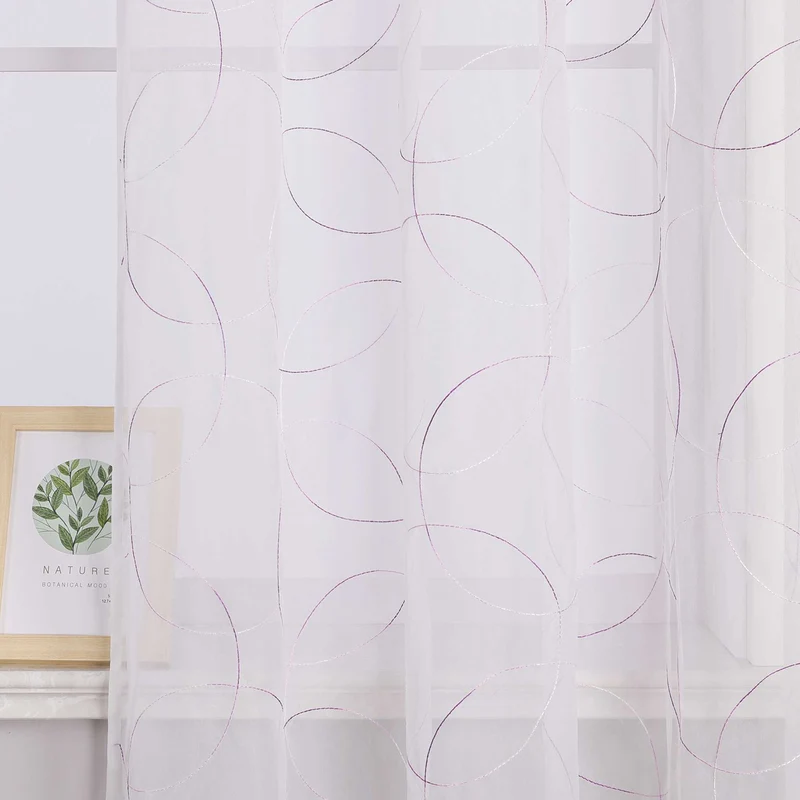 Gardine mit Kräuselband Voile Gardine mit Kreismuster Bestickt 1 Stück