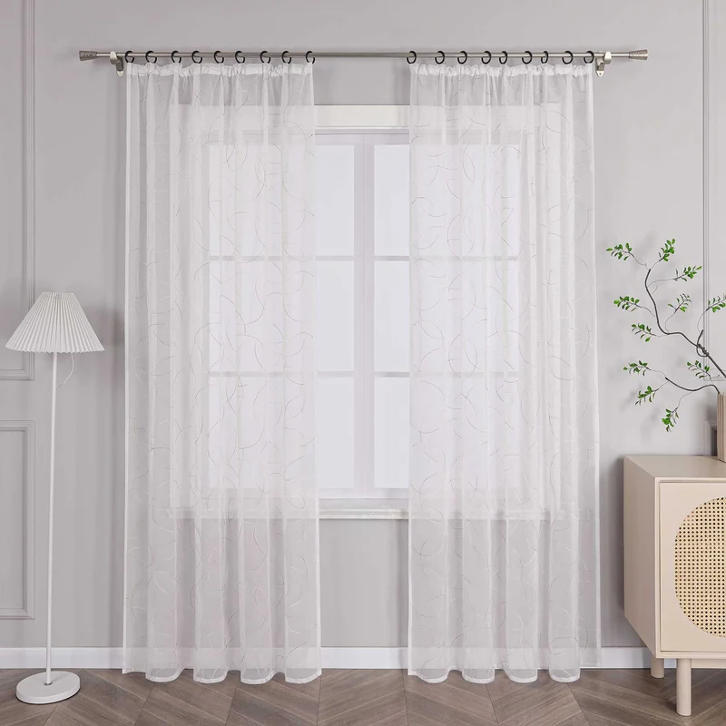 Gardine mit Kräuselband Voile Gardine mit Kreismuster Bestickt 1 Stück