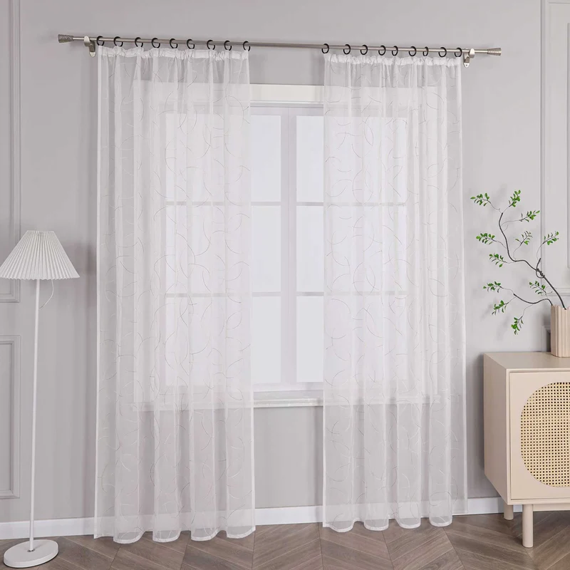 Gardine mit Kräuselband Voile Gardine mit Kreismuster Bestickt 1 Stück