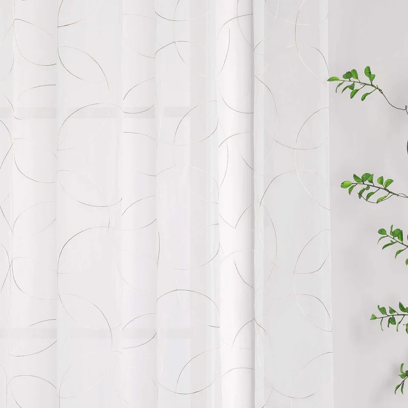 Gardine mit Kräuselband Voile Gardine mit Kreismuster Bestickt 1 Stück