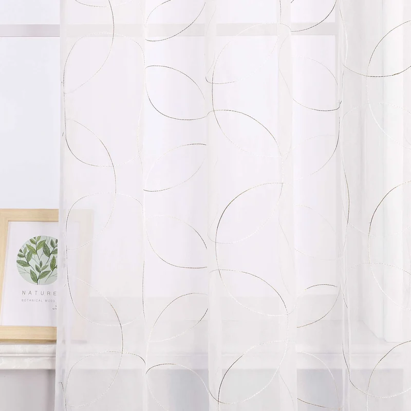 Gardine mit Kräuselband Voile Gardine mit Kreismuster Bestickt 1 Stück