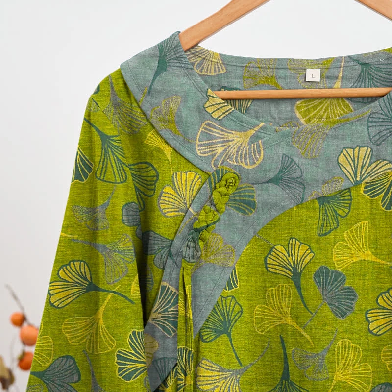 Orientalischer Ginkgoblatt-Baumwollpyjama-Set