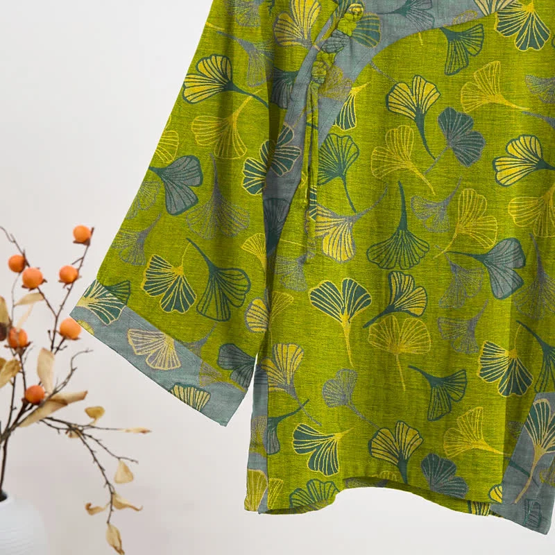 Orientalischer Ginkgoblatt-Baumwollpyjama-Set