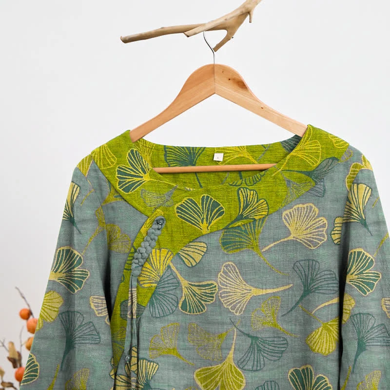 Orientalischer Ginkgoblatt-Baumwollpyjama-Set