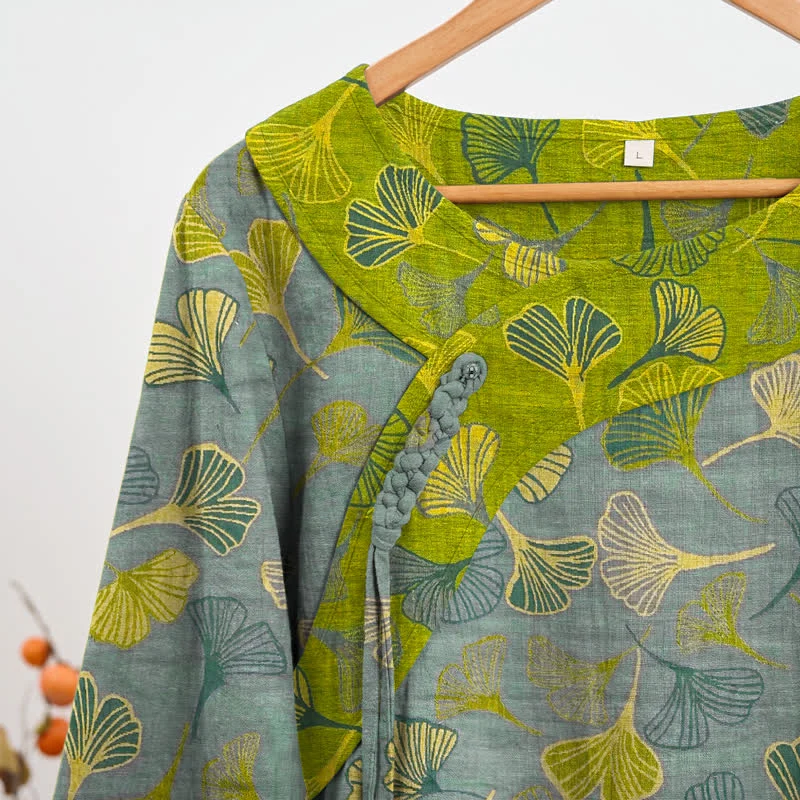 Orientalischer Ginkgoblatt-Baumwollpyjama-Set
