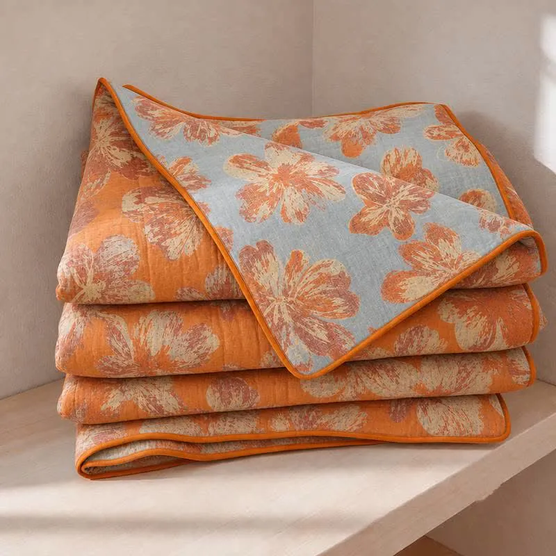 Wendbare Baumwolldecke mit orange-blauem Blumenmuster