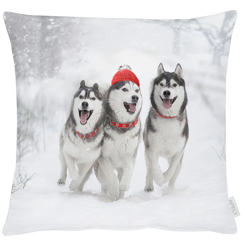 APELT 3701 Kissenbezug Huskyfreunde im Schnee