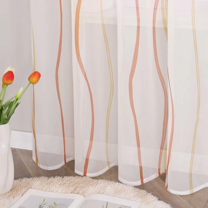 Gardine mit bunten Wellenmustern tranparent 1 stück
