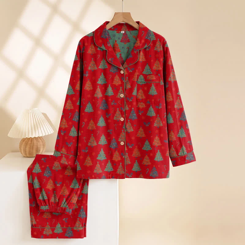Weihnachtsbaum-Loungewear-Set aus Baumwollgaze