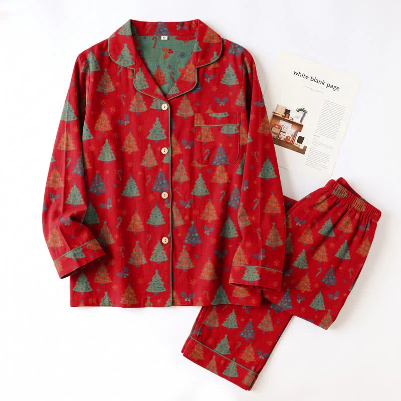 Weihnachtsbaum-Loungewear-Set aus Baumwollgaze