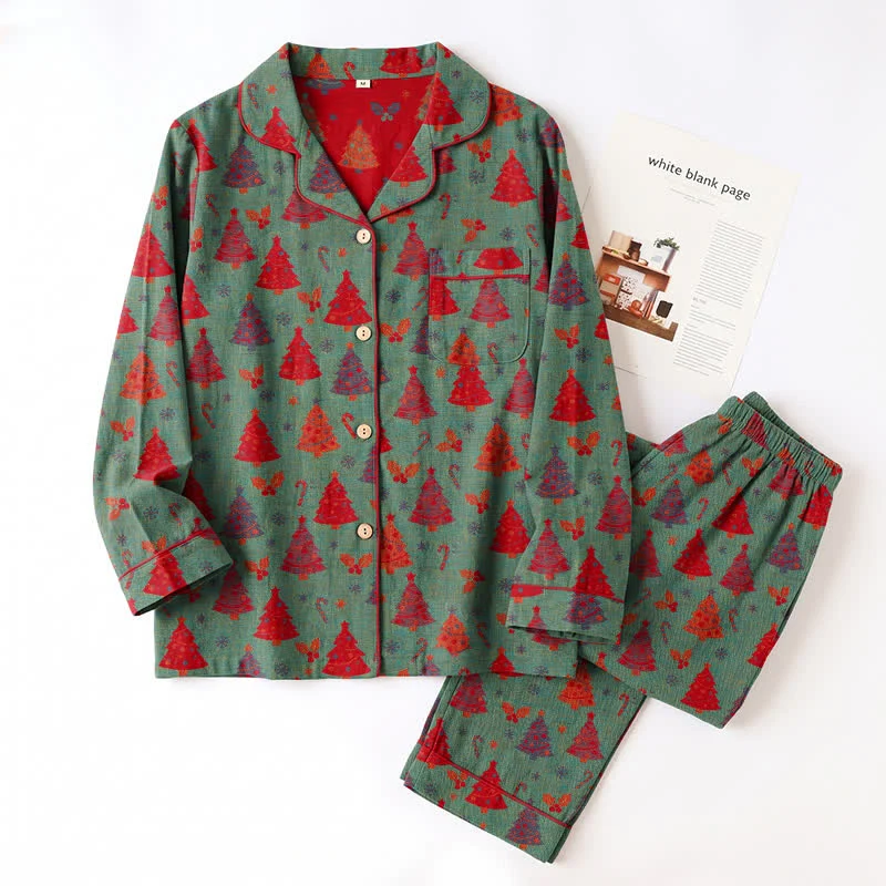 Weihnachtsbaum-Loungewear-Set aus Baumwollgaze