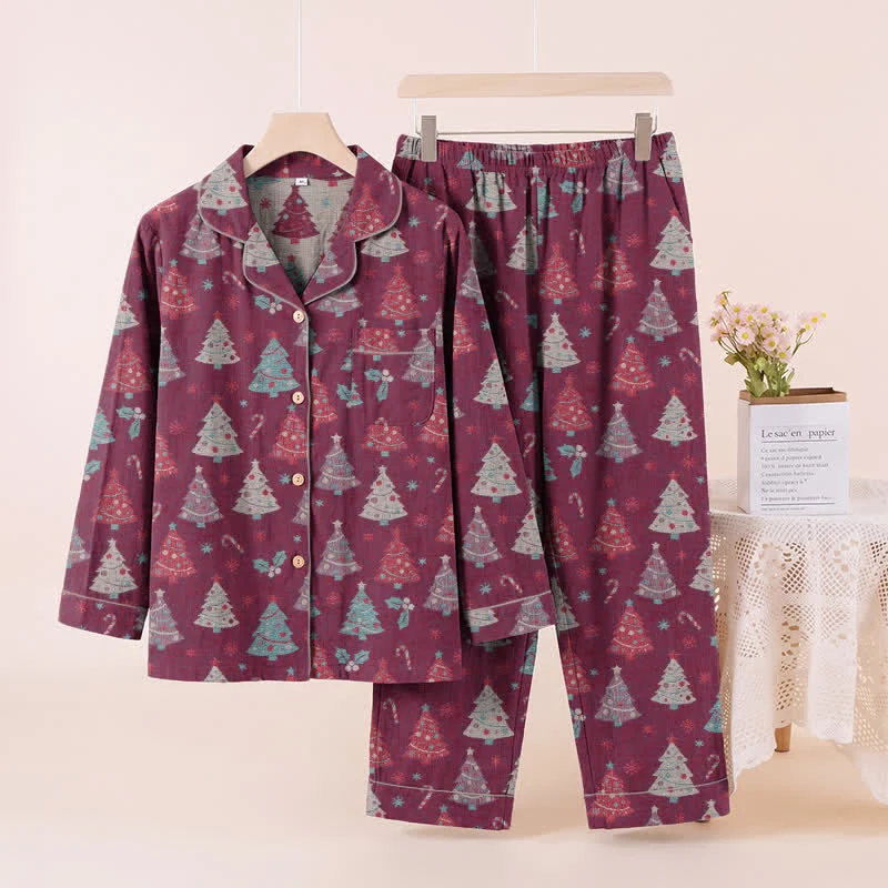 Weihnachtsbaum-Loungewear-Set aus Baumwollgaze