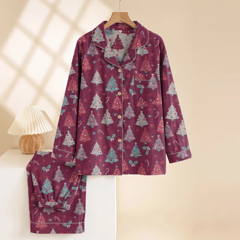 Weihnachtsbaum-Loungewear-Set aus Baumwollgaze