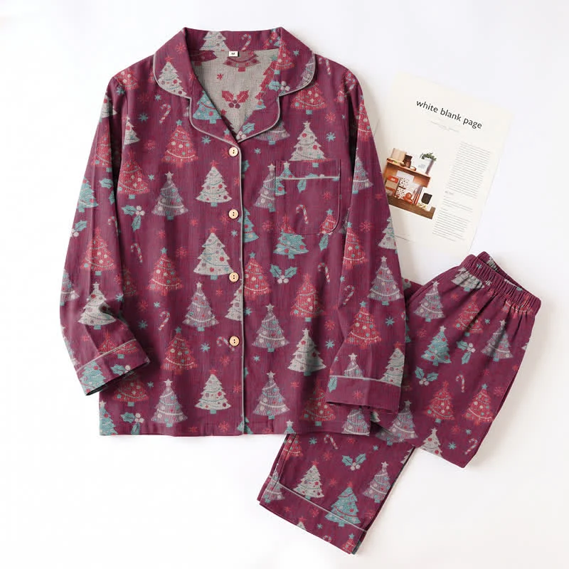 Weihnachtsbaum-Loungewear-Set aus Baumwollgaze