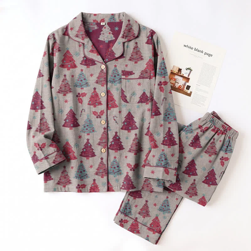 Weihnachtsbaum-Loungewear-Set aus Baumwollgaze
