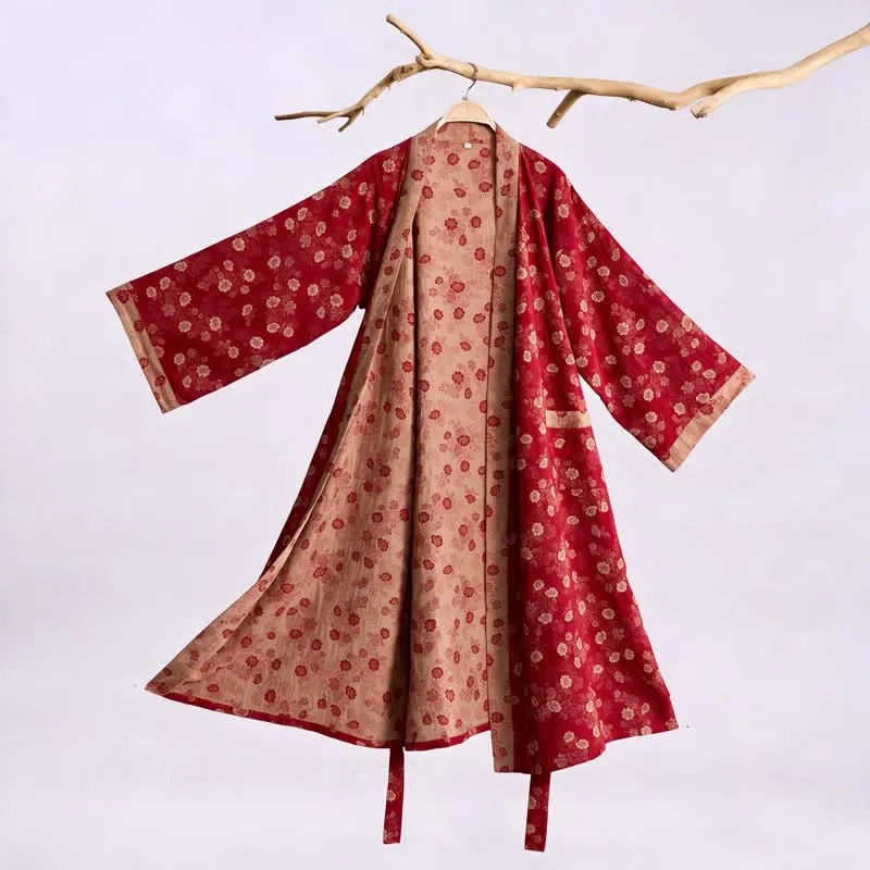 Retro-Kimono aus Baumwollgaze mit Blumenmuster