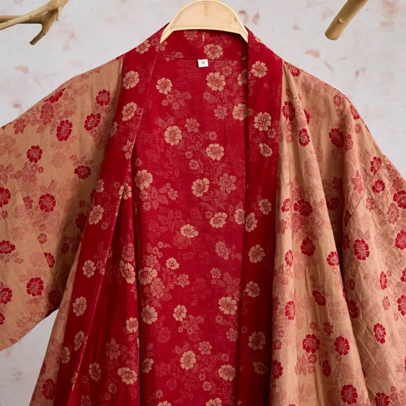 Retro-Kimono aus Baumwollgaze mit Blumenmuster