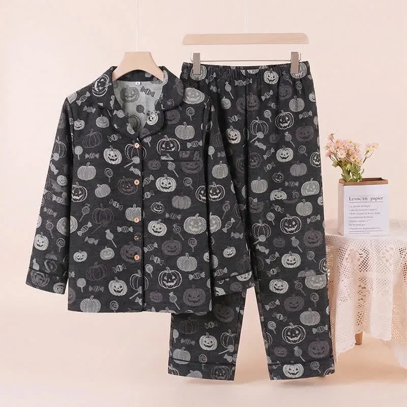 Schwarzes Halloween-Kürbis-Süßigkeiten-Baumwoll-Loungewear-Set